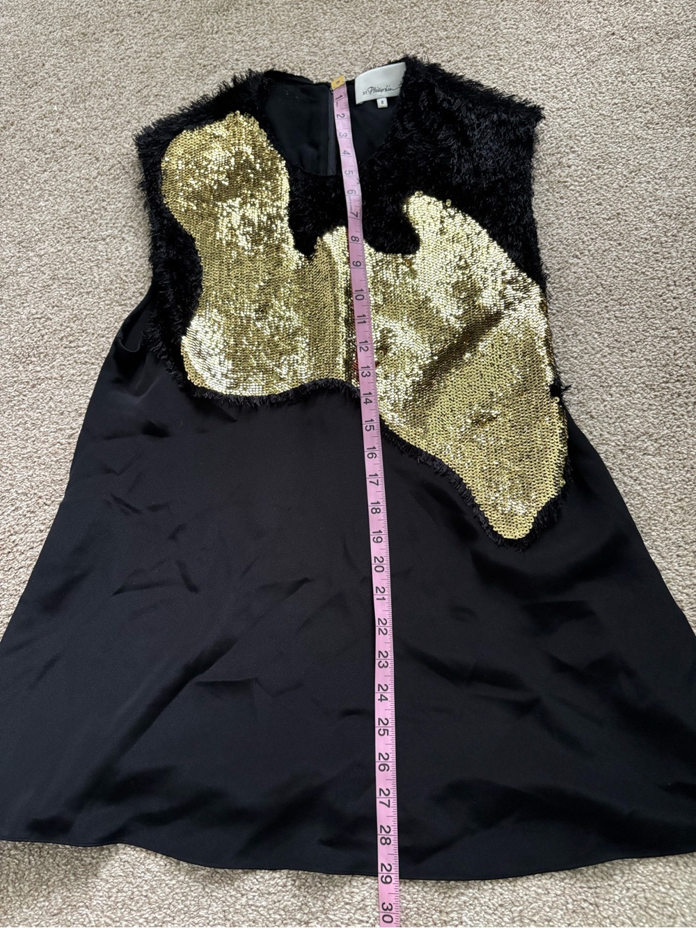 3.1 Phillip Lim 100% Silk Black Sleeveless Top Gold Sequins Size 8 Mixed Media - Picture 6 of 6